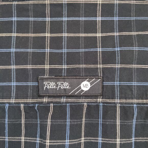 Pelle Pelle Marc Buchanan Men's Button-Up Shirt Black Check Large Long Sleeve - Picture 7 of 12
